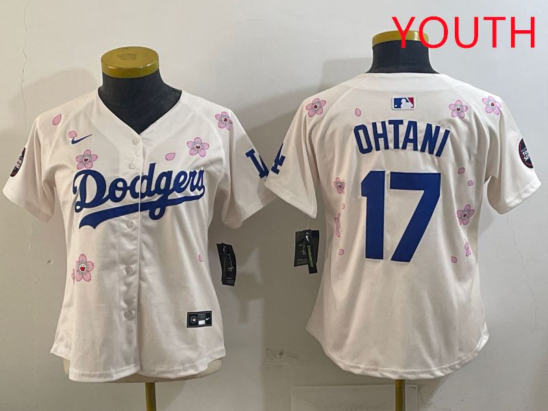 Youth Los Angeles Dodgers #17 Ohtani Cream Sakura Edition 2025 Nike MLB Jersey style 1